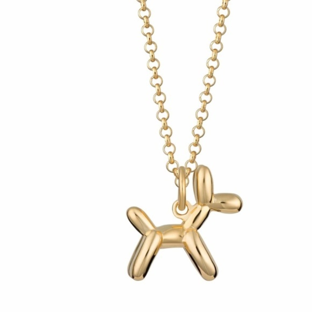 18K Yellow Gold Chain Balloon Dog Pendant